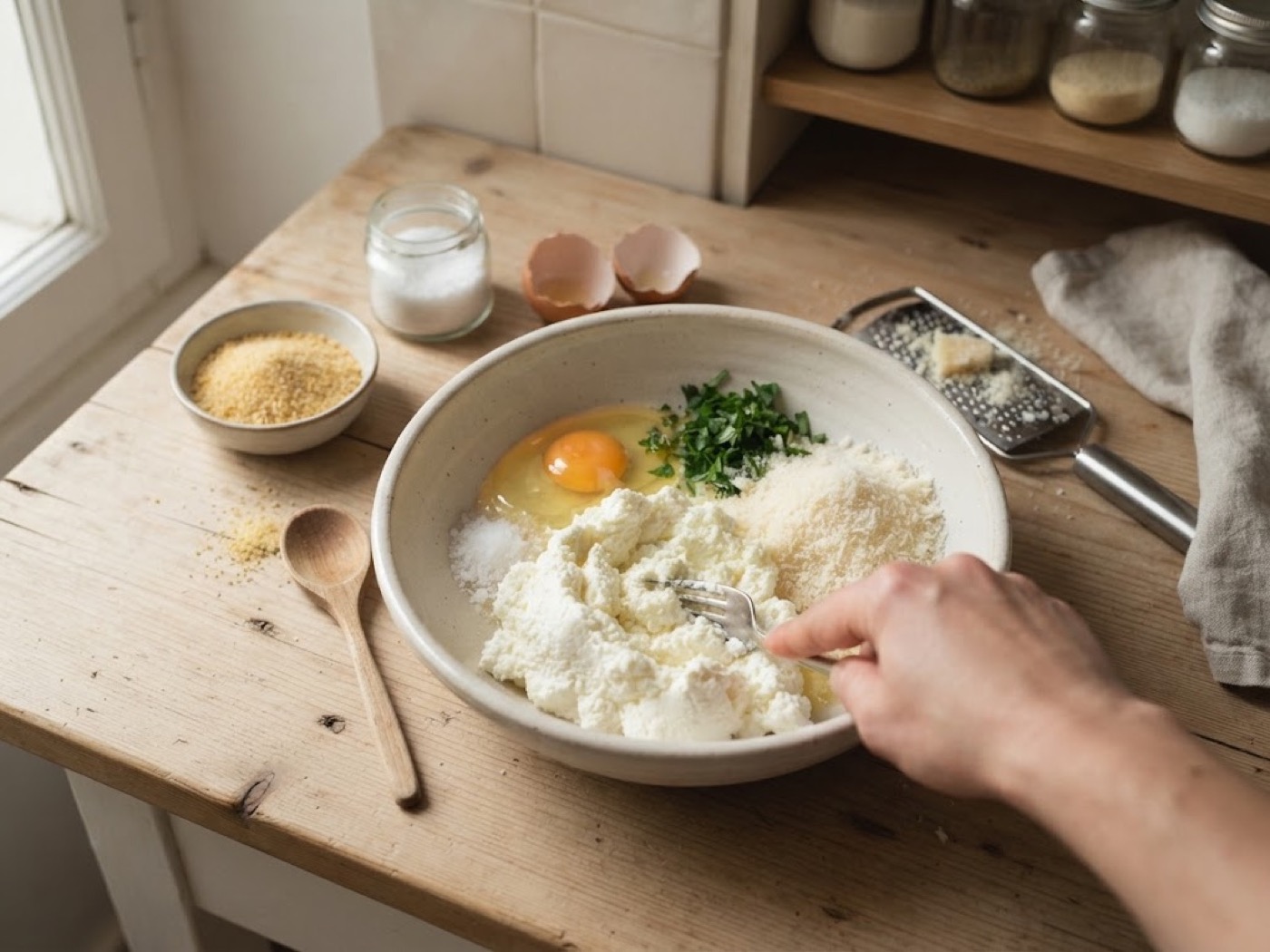 Polpette di ricotta, passaggio 1
