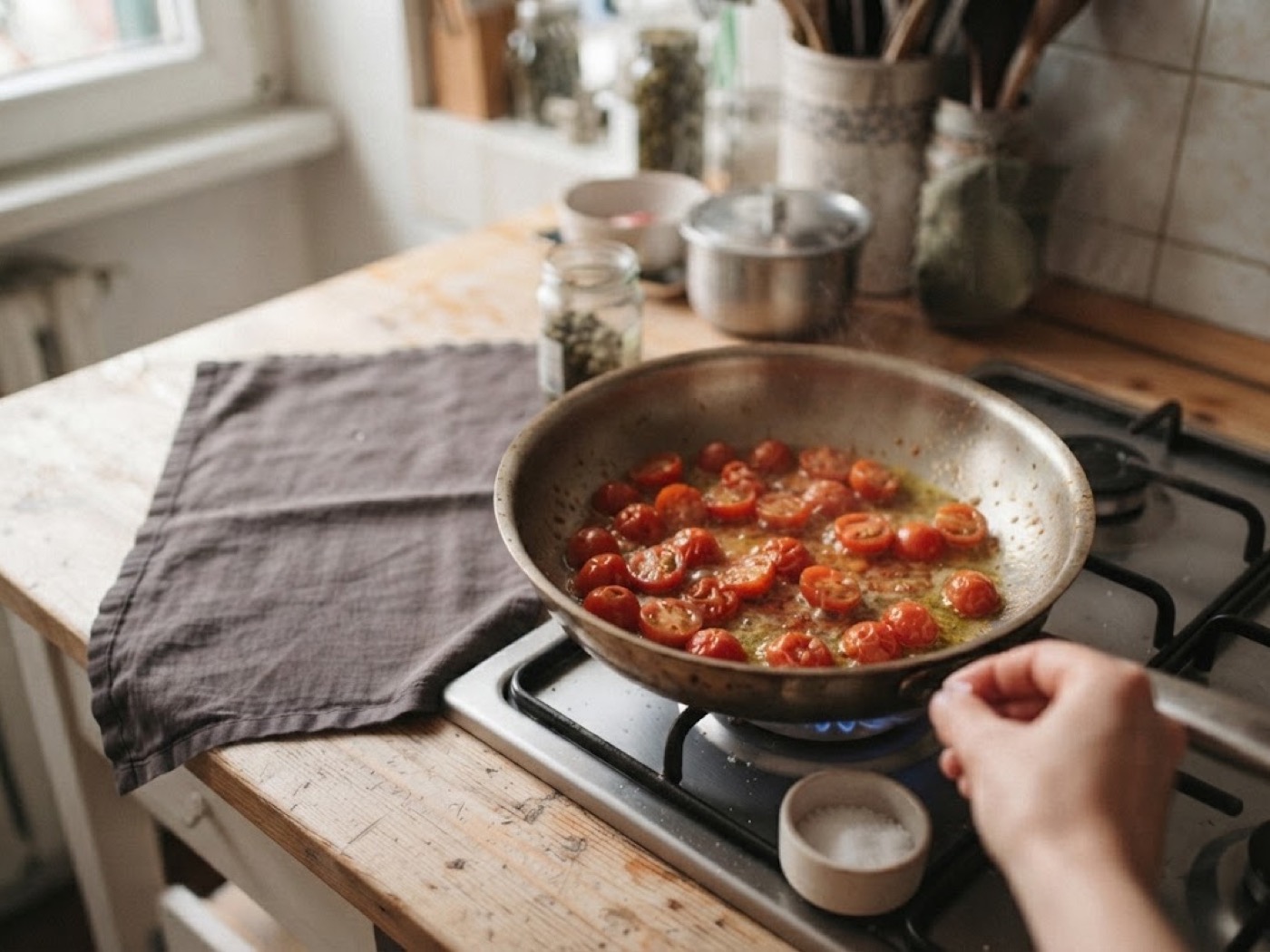 Pasta pomodorini e capperi, passaggio 3
