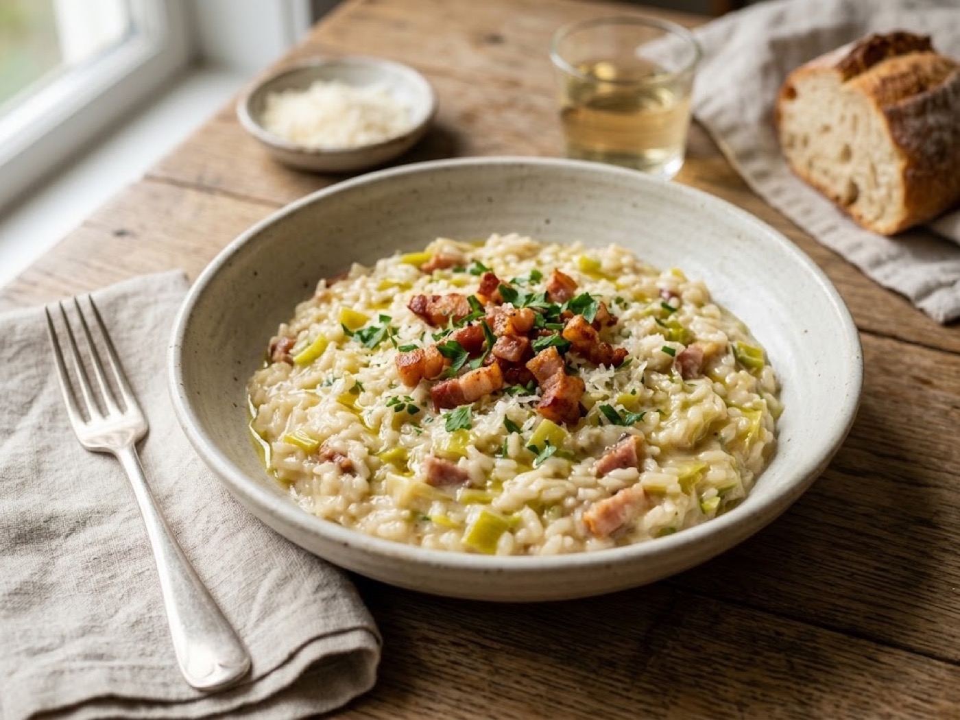 Risotto porri e pancetta