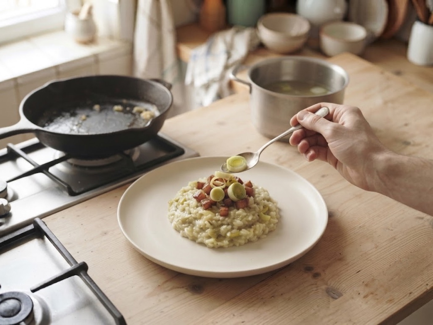 Risotto porri e pancetta, passaggio 11