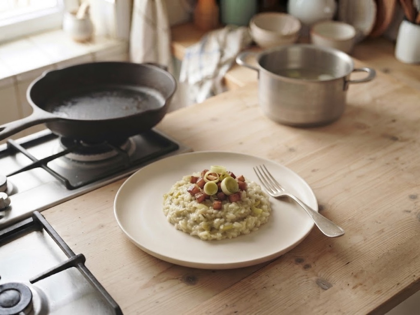Risotto porri e pancetta, passaggio 12