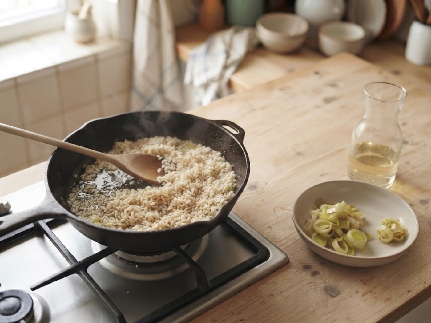 Risotto porri e pancetta, passaggio 6