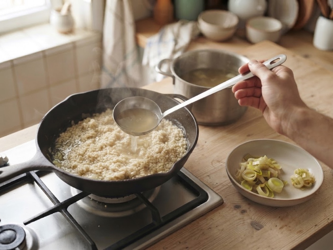 Risotto porri e pancetta, passaggio 7