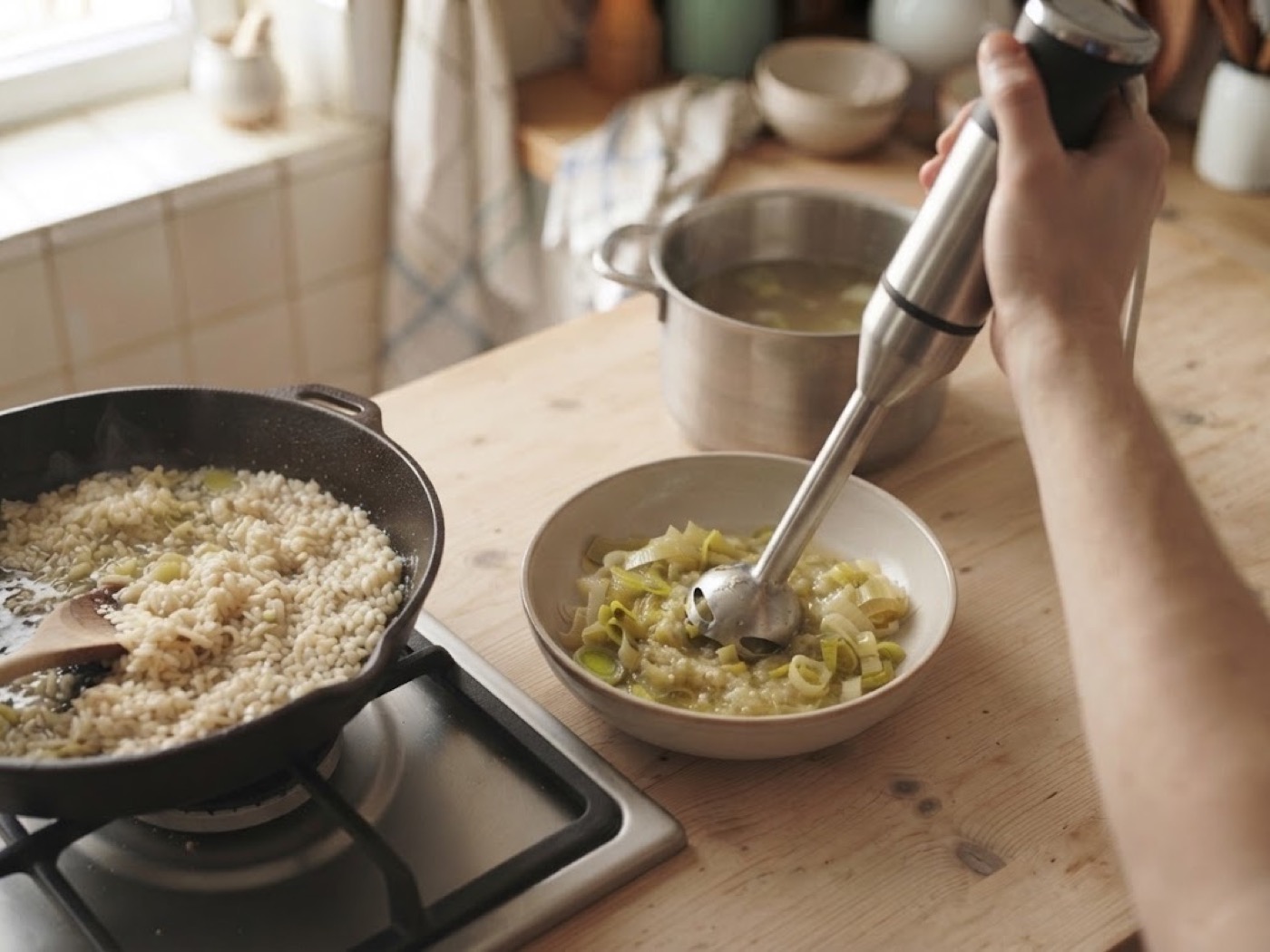 Risotto porri e pancetta, passaggio 8