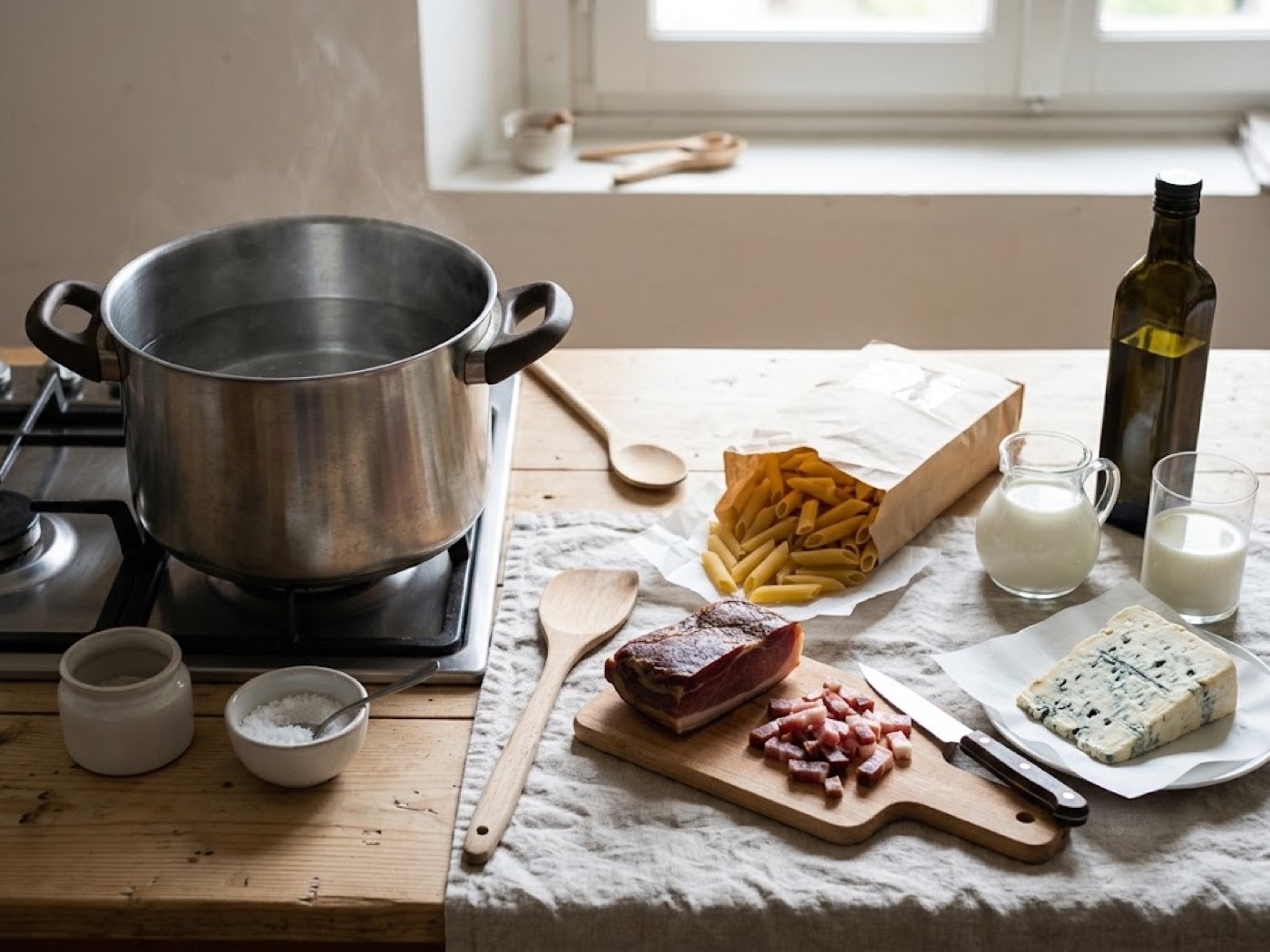 Pasta gorgonzola e speck, passaggio 1