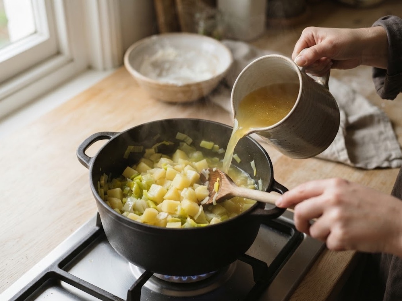 Vellutata di porri e patate, ricetta, passaggio 4