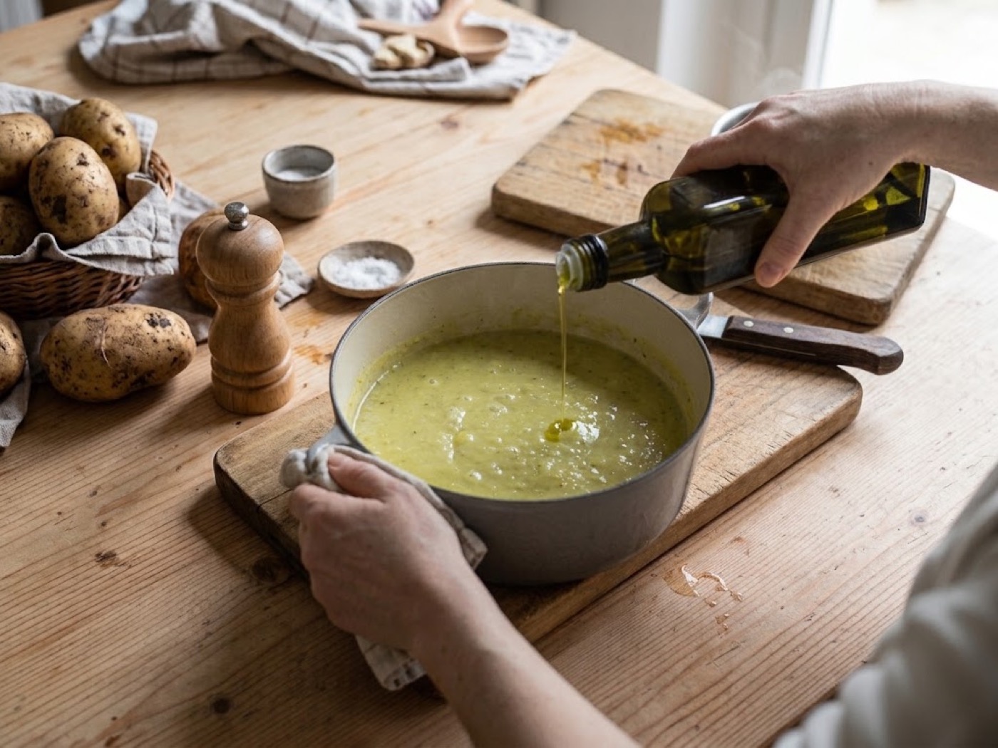 Vellutata di porri e patate, ricetta, passaggio 6