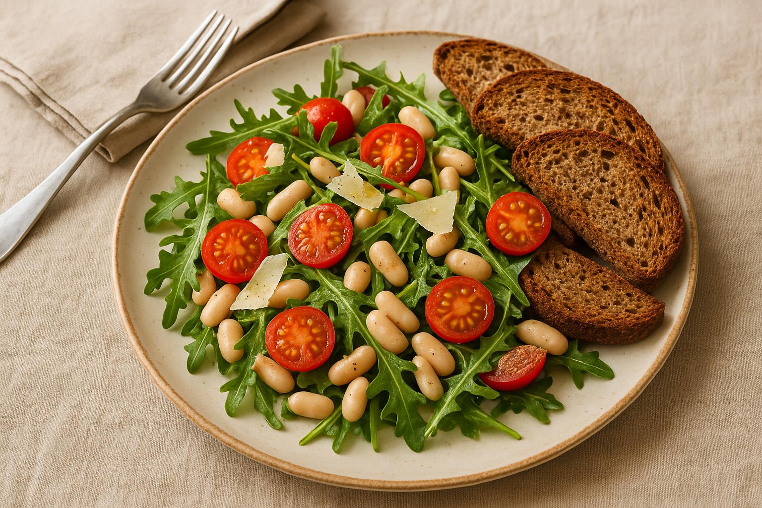 Insalata di rucola, pomodori, fagioli