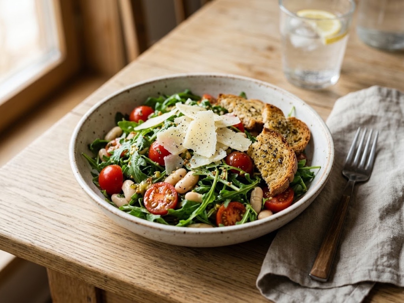 Insalata di lattuga, pomodori, fagioli