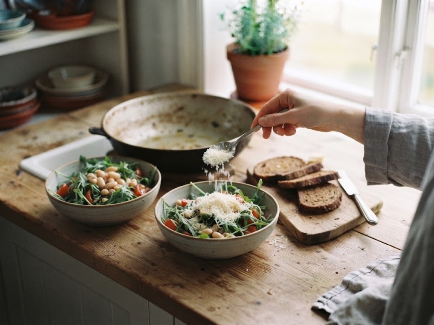 Insalata di lattuga, pomodori, fagioli, passaggio 6