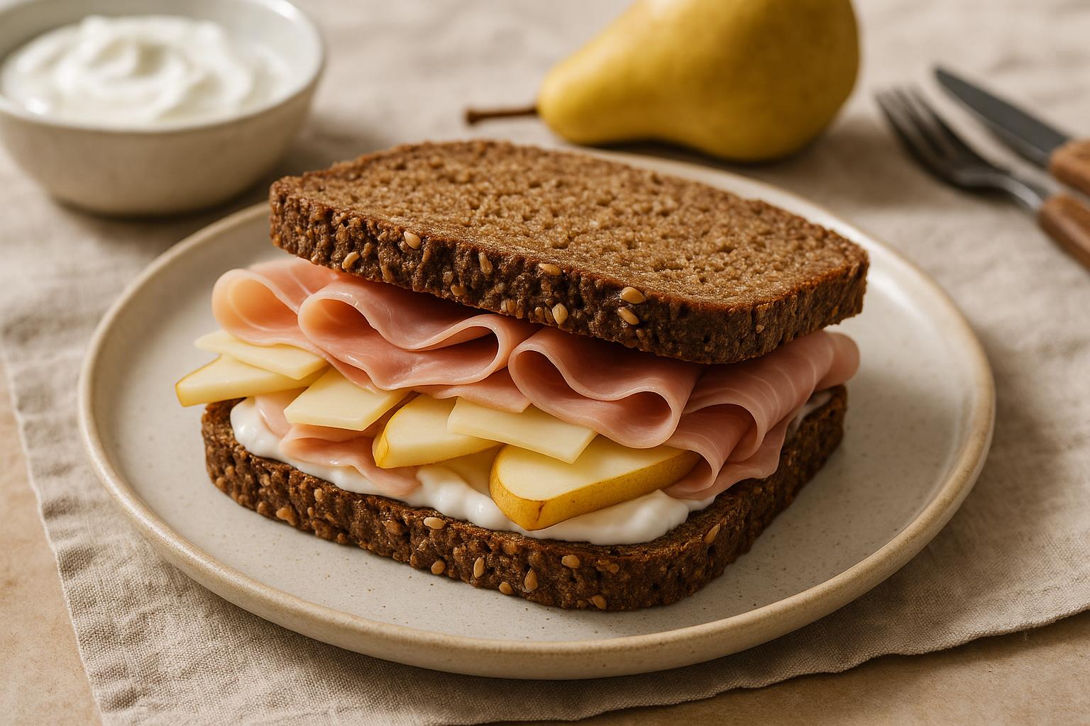 Sandwich prosciutto, formaggio e pera