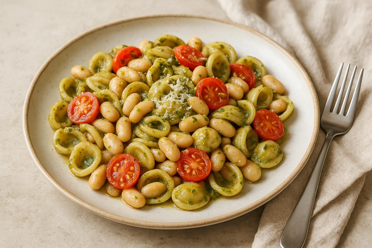 Orecchiette con cannellini e pesto