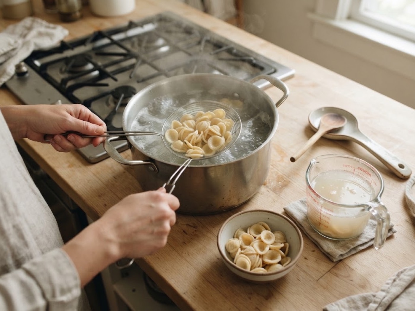 Orecchiette con cannellini e pesto, passaggio 1