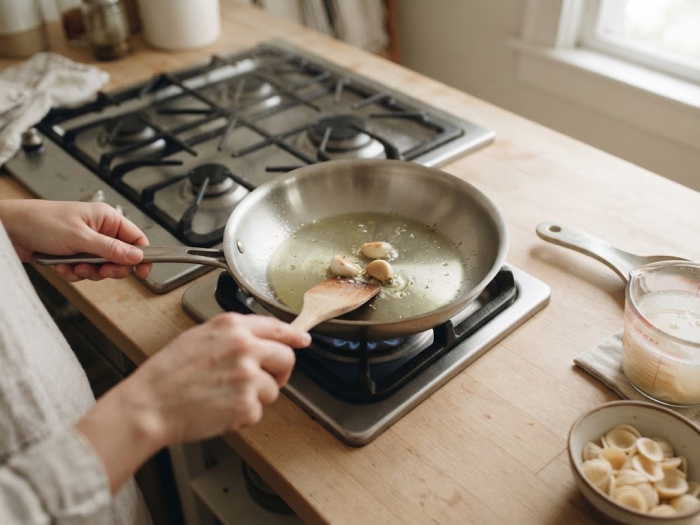 Orecchiette con cannellini e pesto, passaggio 2