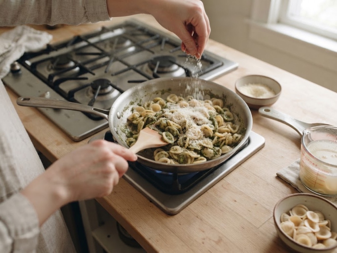 Orecchiette con cannellini e pesto, passaggio 6