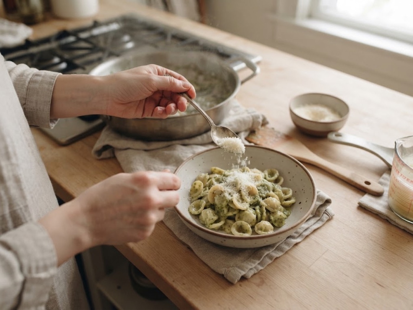 Orecchiette con cannellini e pesto, passaggio 7