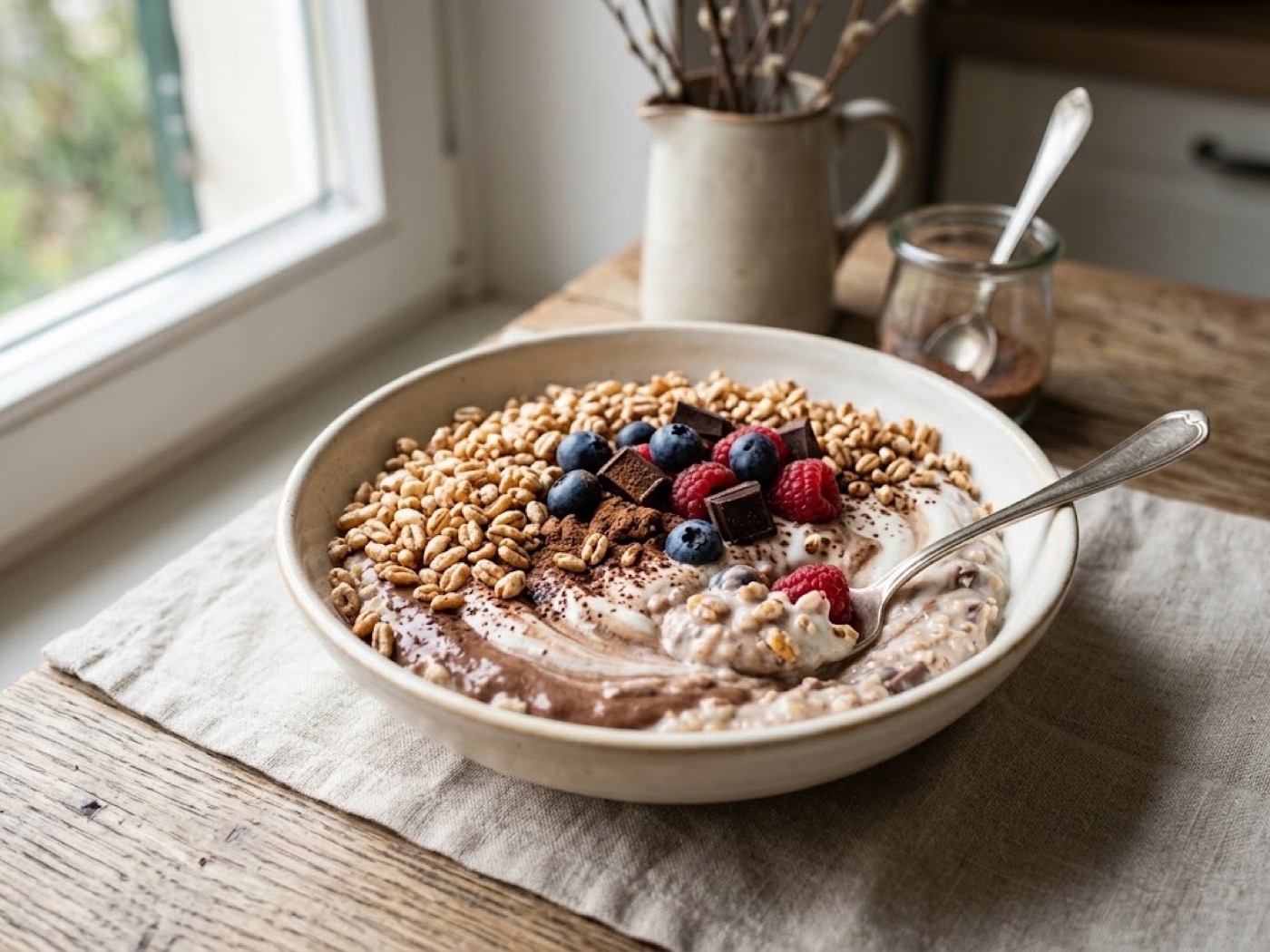 Porridge crema al cacao e farro soffiato