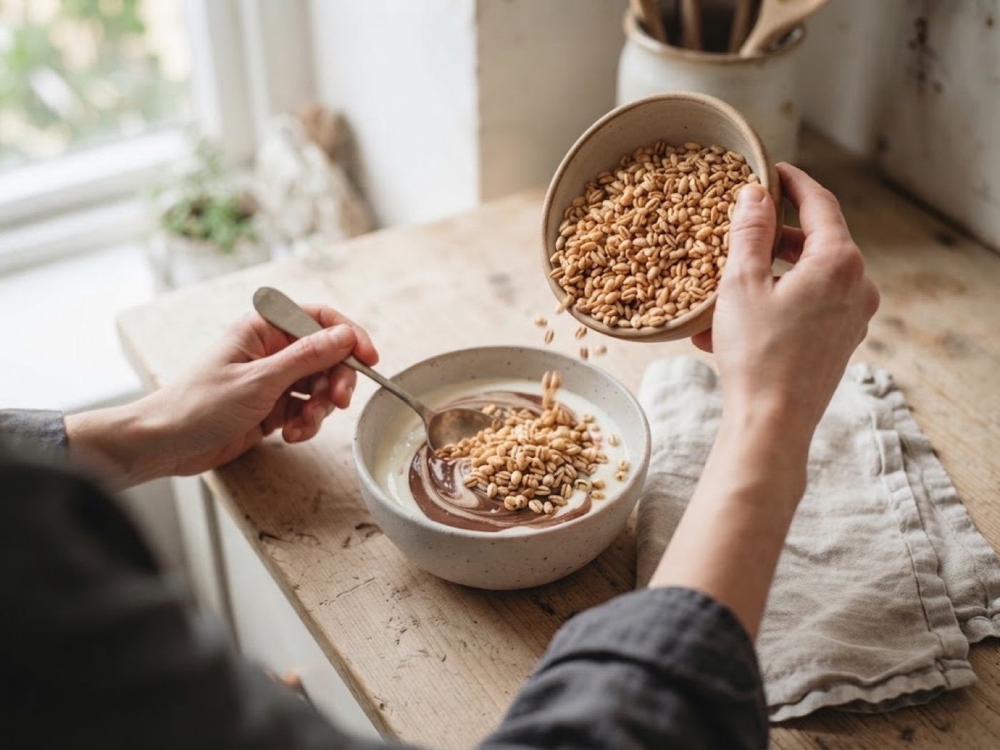 Porridge crema al cacao e farro soffiato, passaggio 2