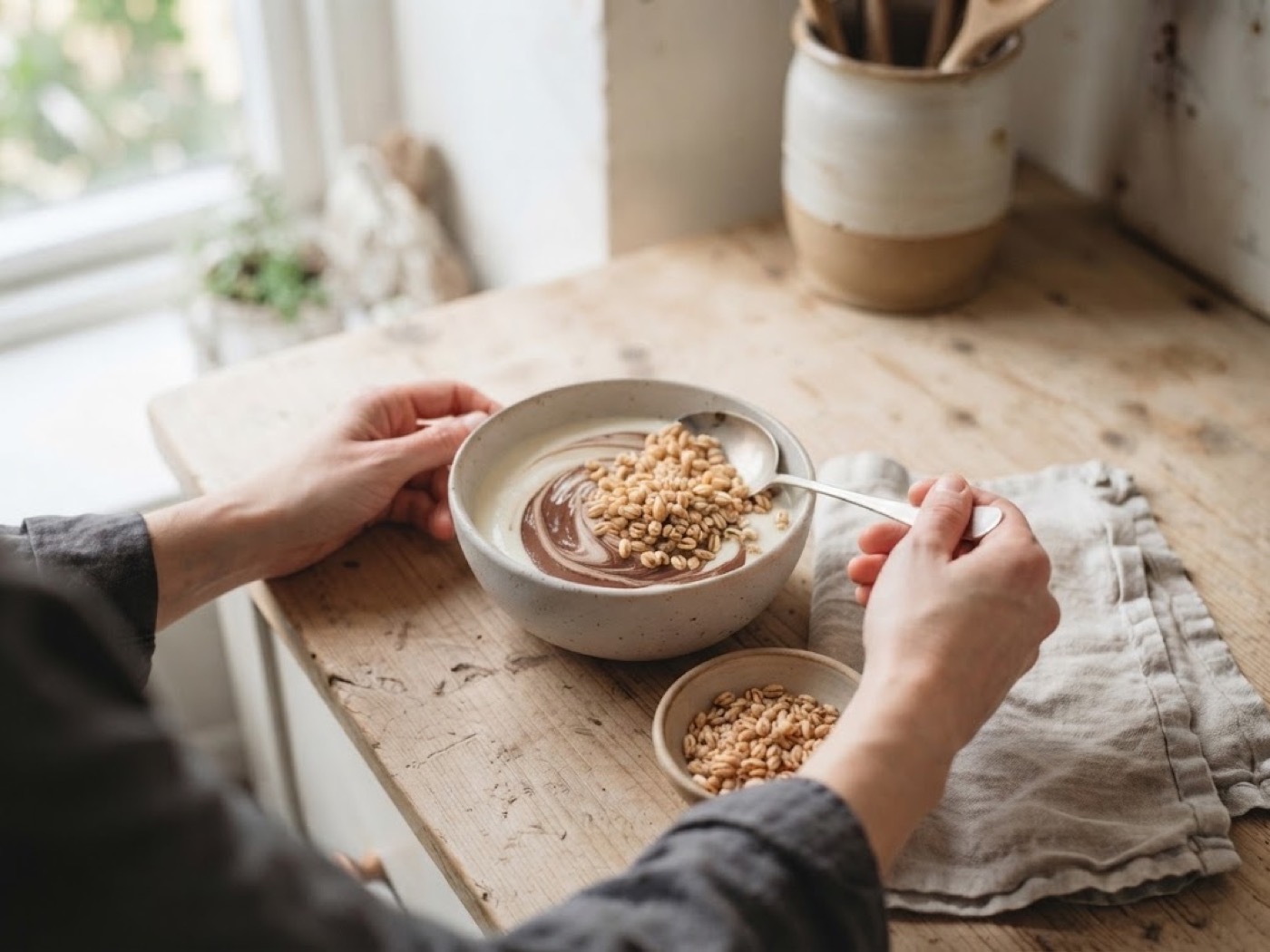 Porridge crema al cacao e farro soffiato, passaggio 3