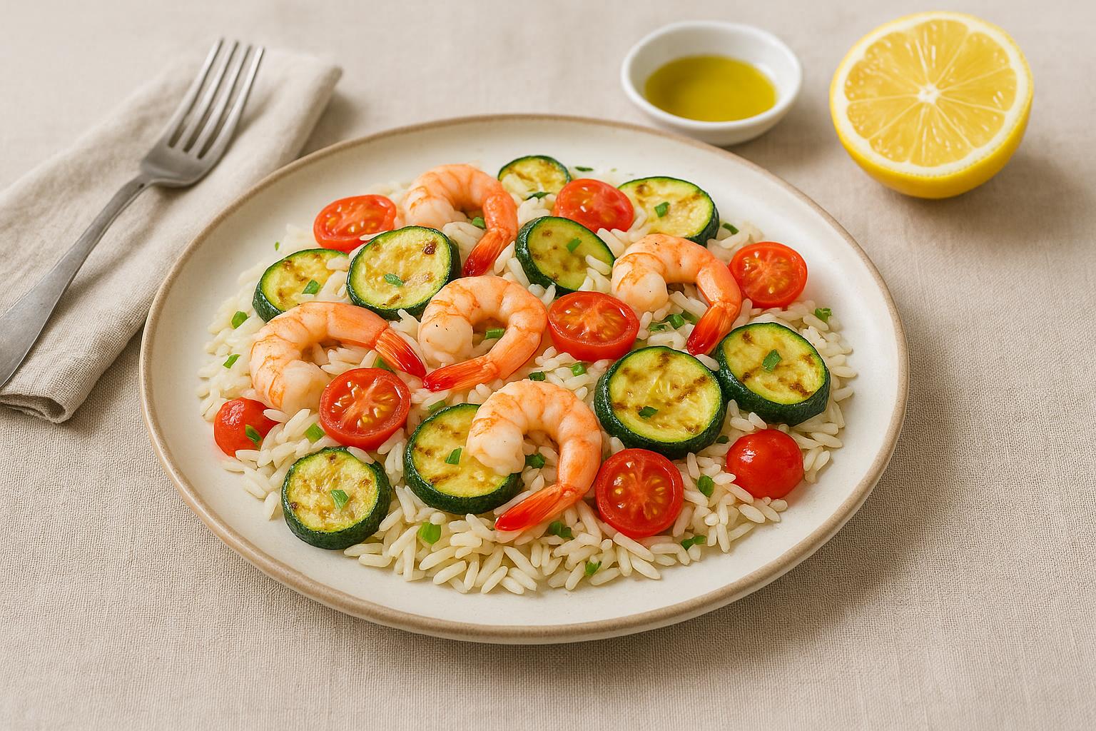 Insalata di riso basmati gamberi e zucchine