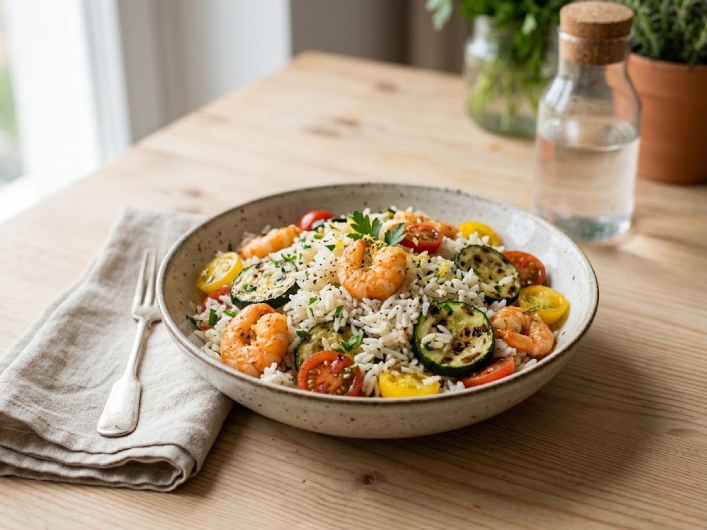 Insalata di riso basmati gamberi e zucchine