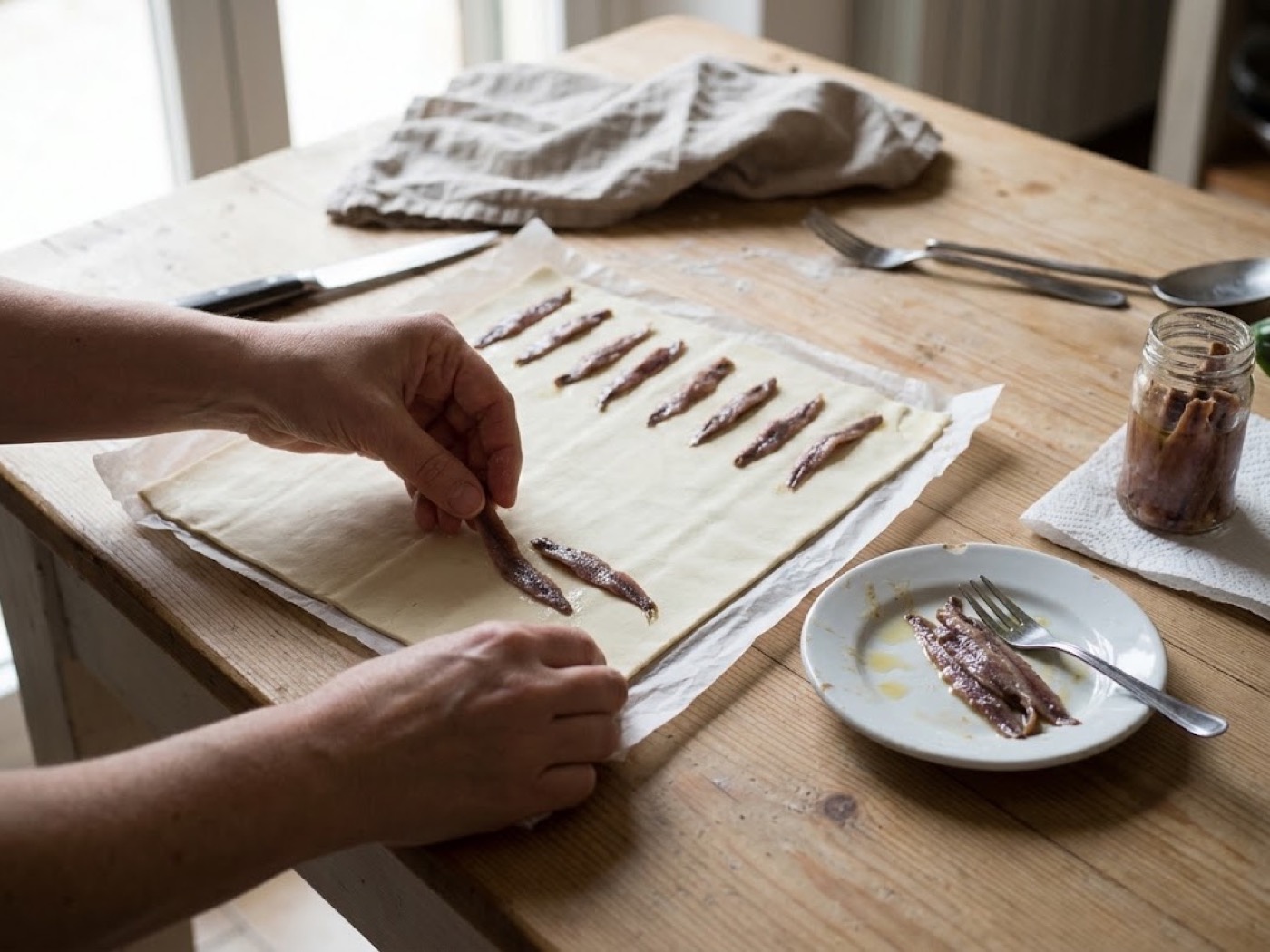 Rustici di sfoglia con le alici, passaggio 1