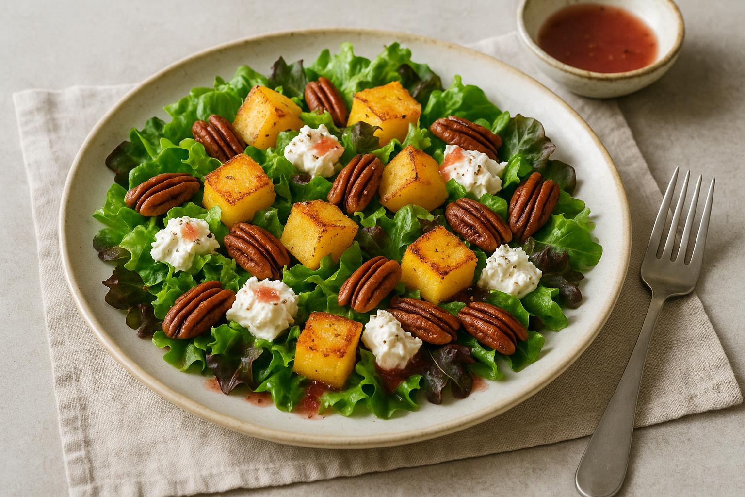 Insalata di polenta, insalata e caprino