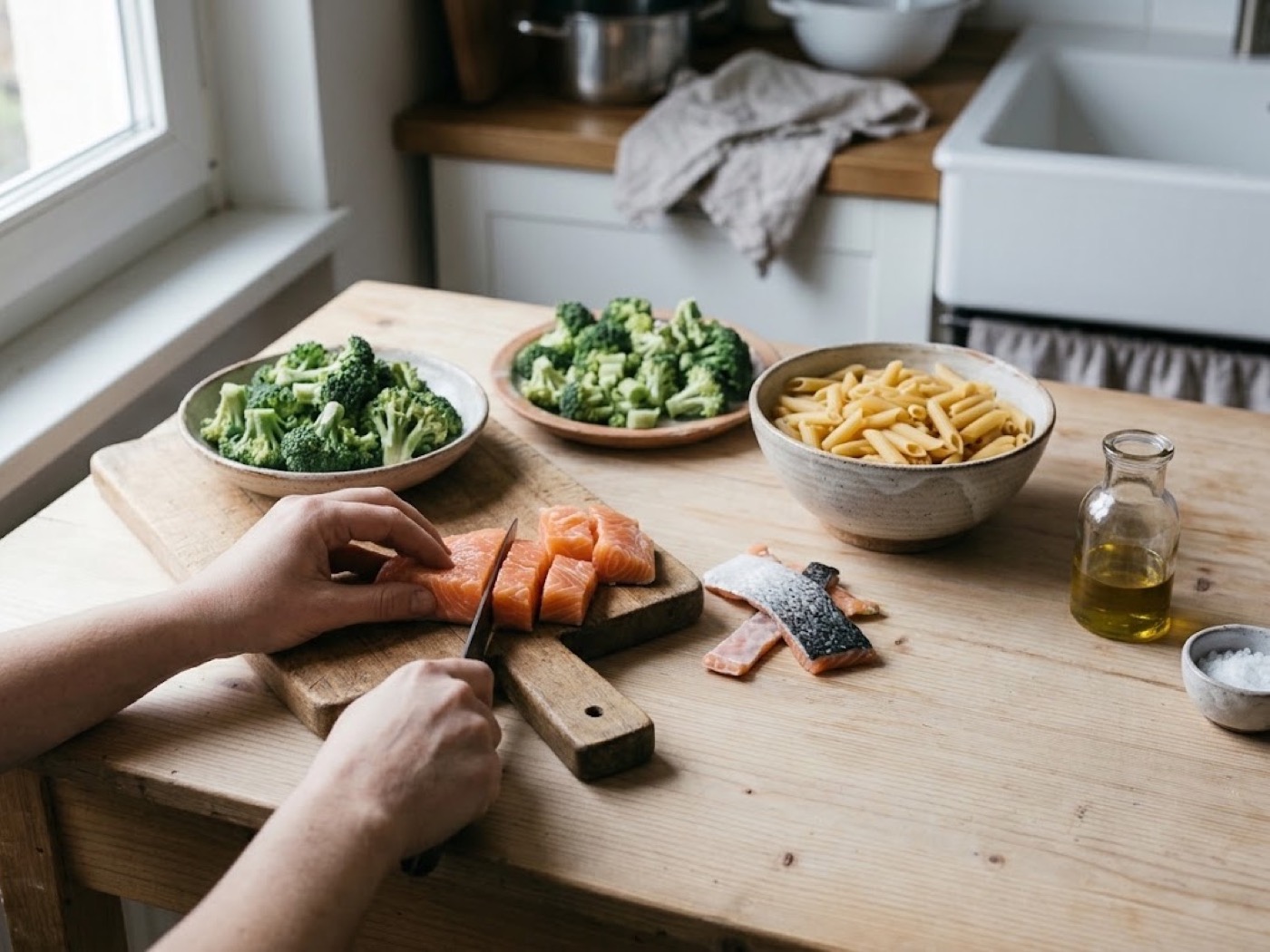 Pasta salmone e broccoli, passaggio 1