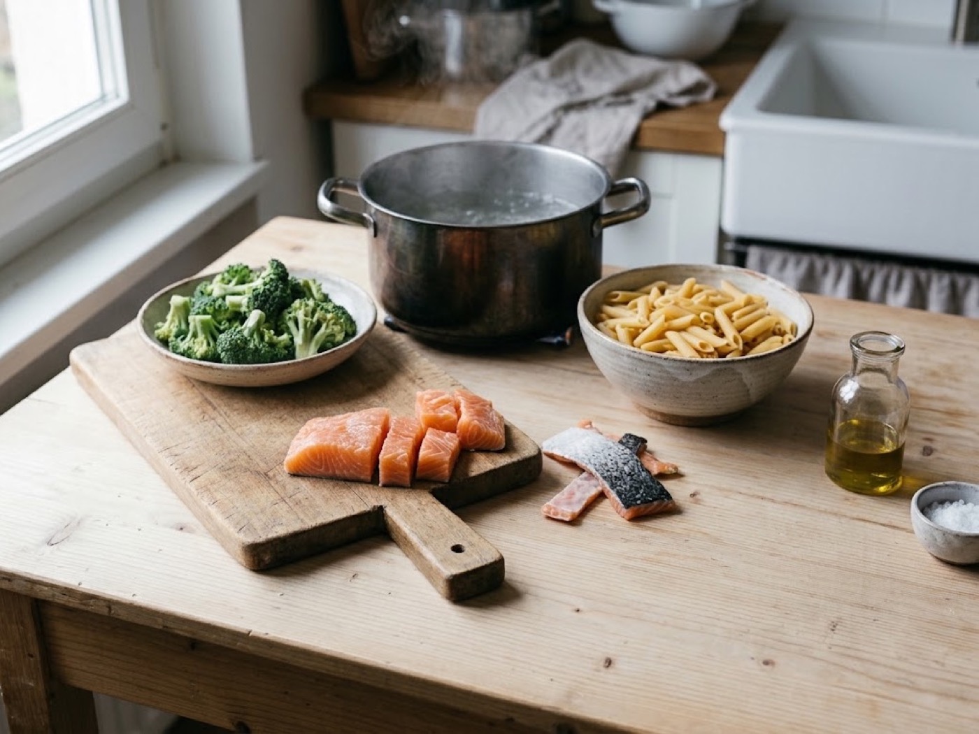 Pasta salmone e broccoli, passaggio 2