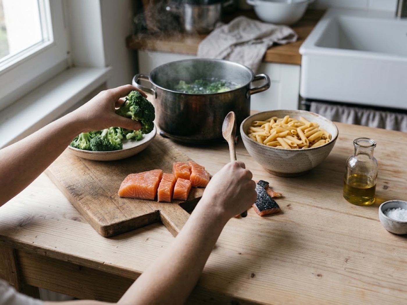Pasta salmone e broccoli, passaggio 3
