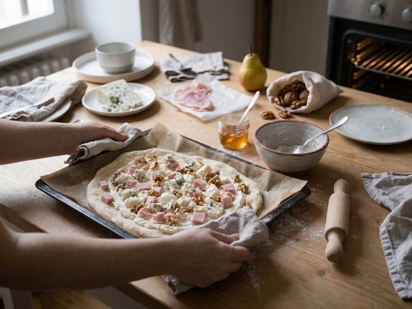 Pizza prosciutto e gorgonzola, passaggio 4
