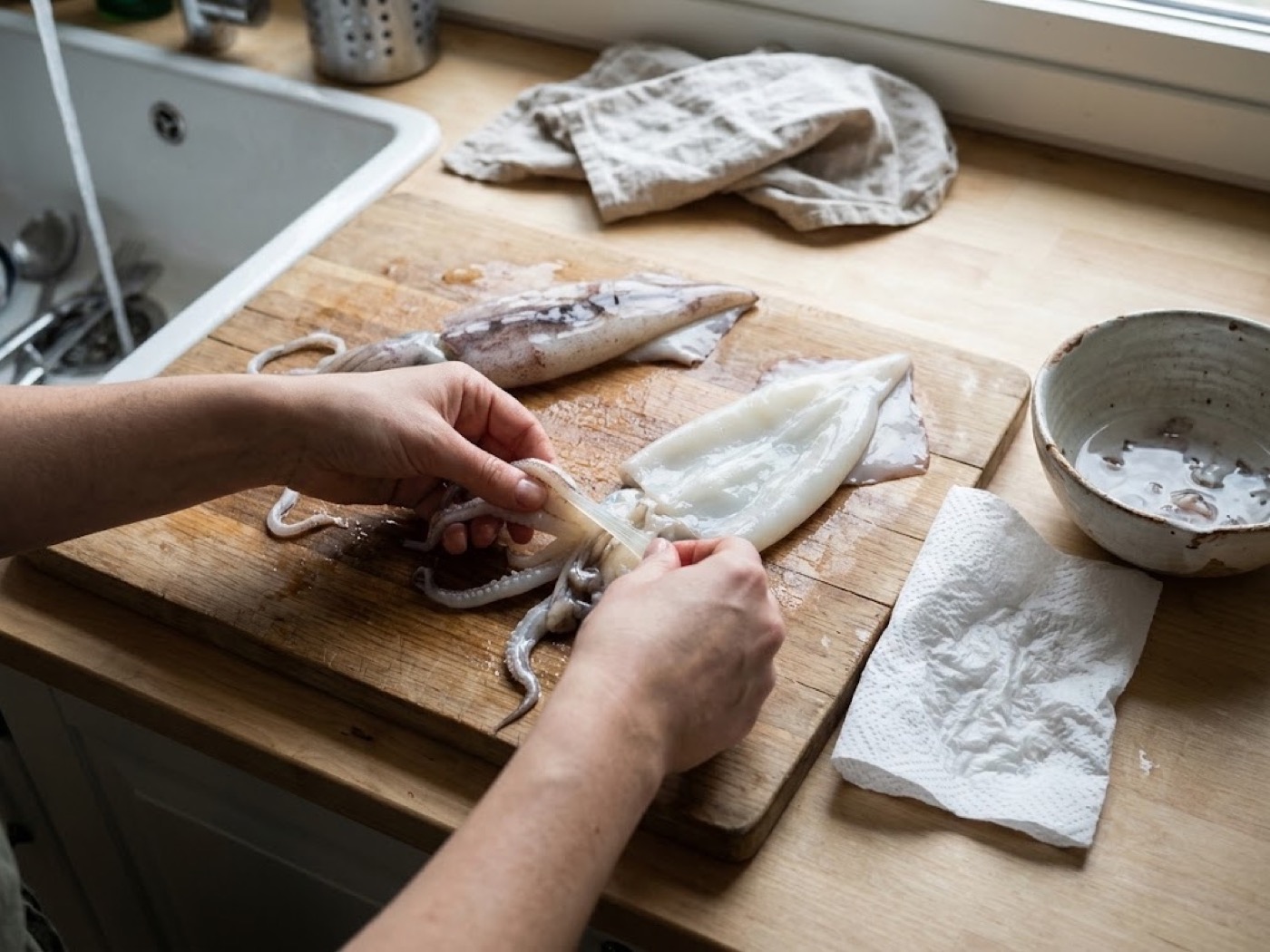 Calamari alla griglia, passaggio 1