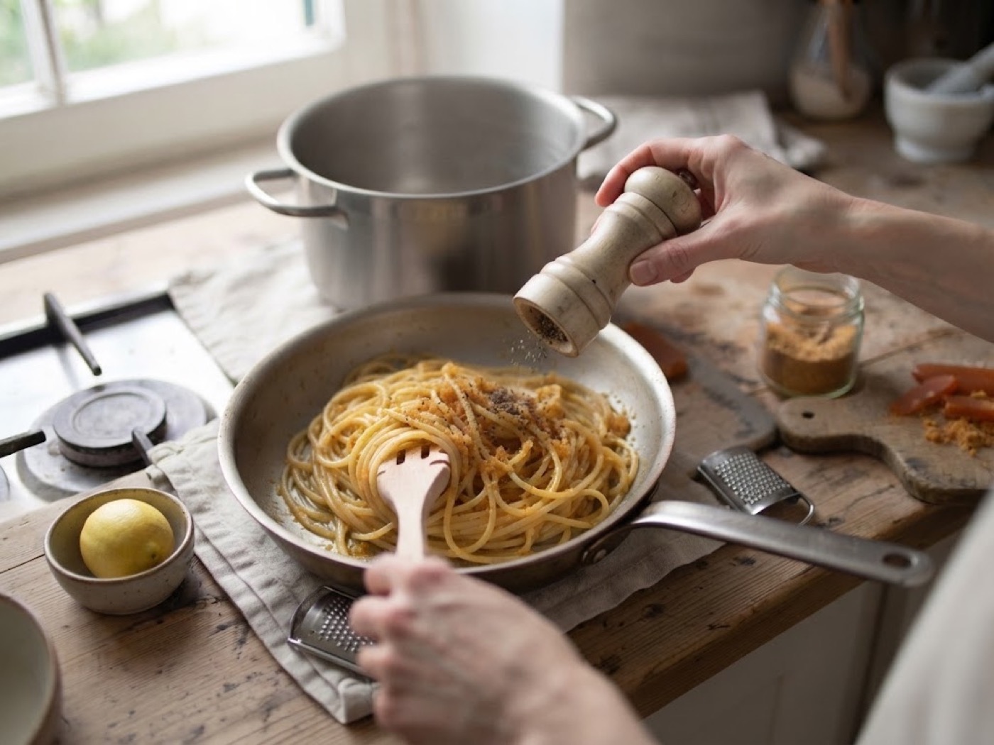 Pasta con la Bottarga, passaggio 6