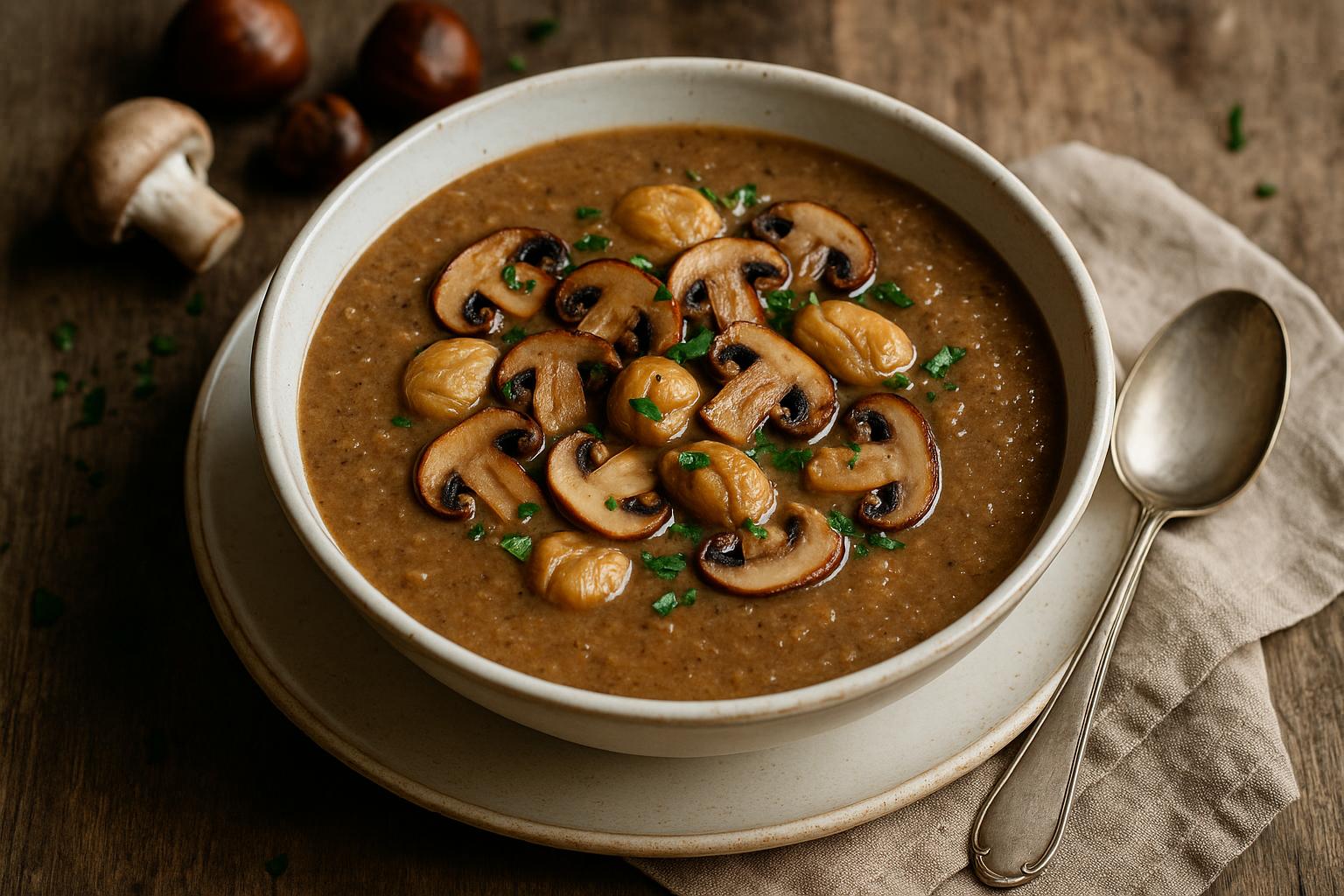 Zuppa di castagne e funghi