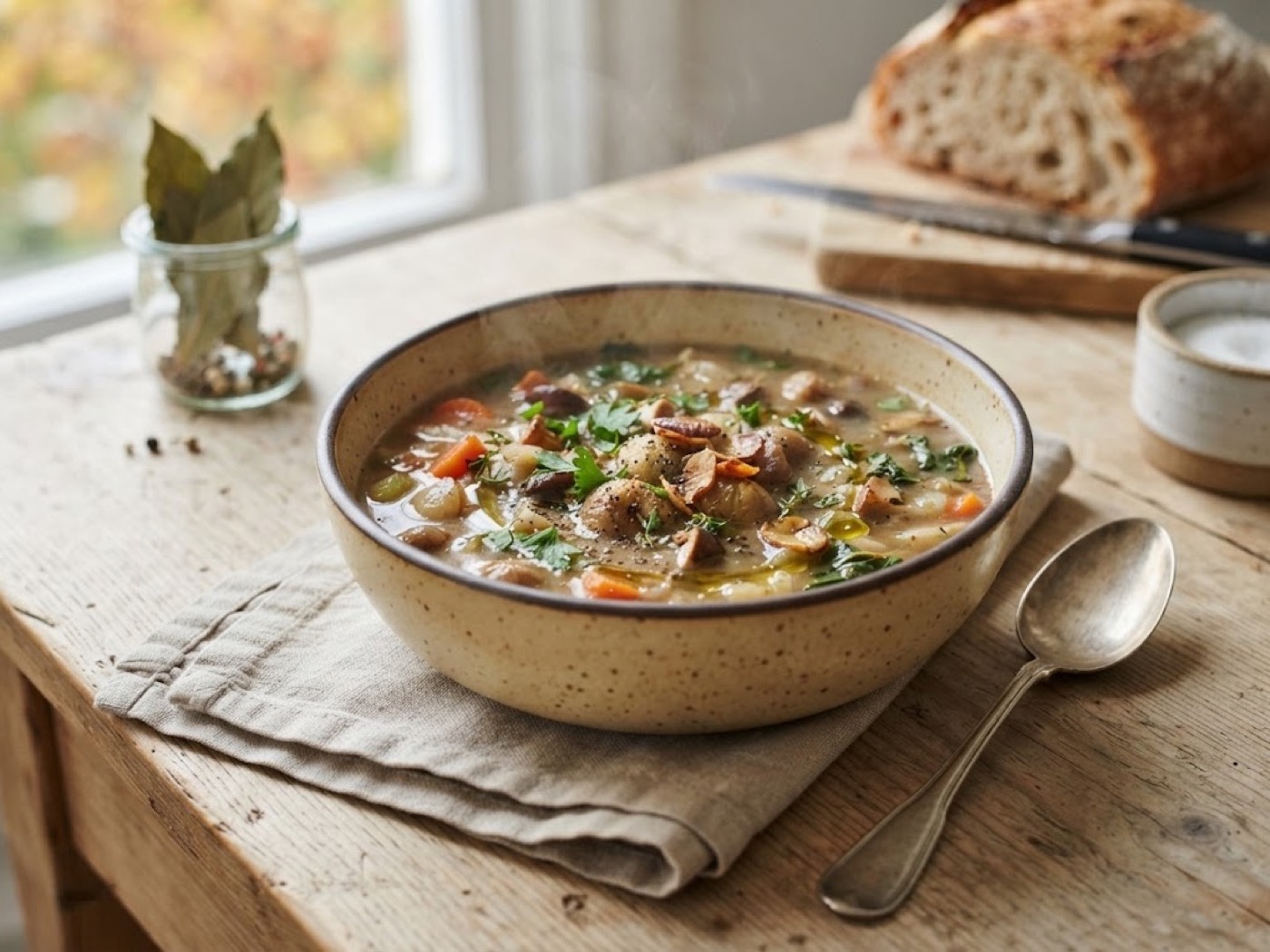 Zuppa di castagne e funghi