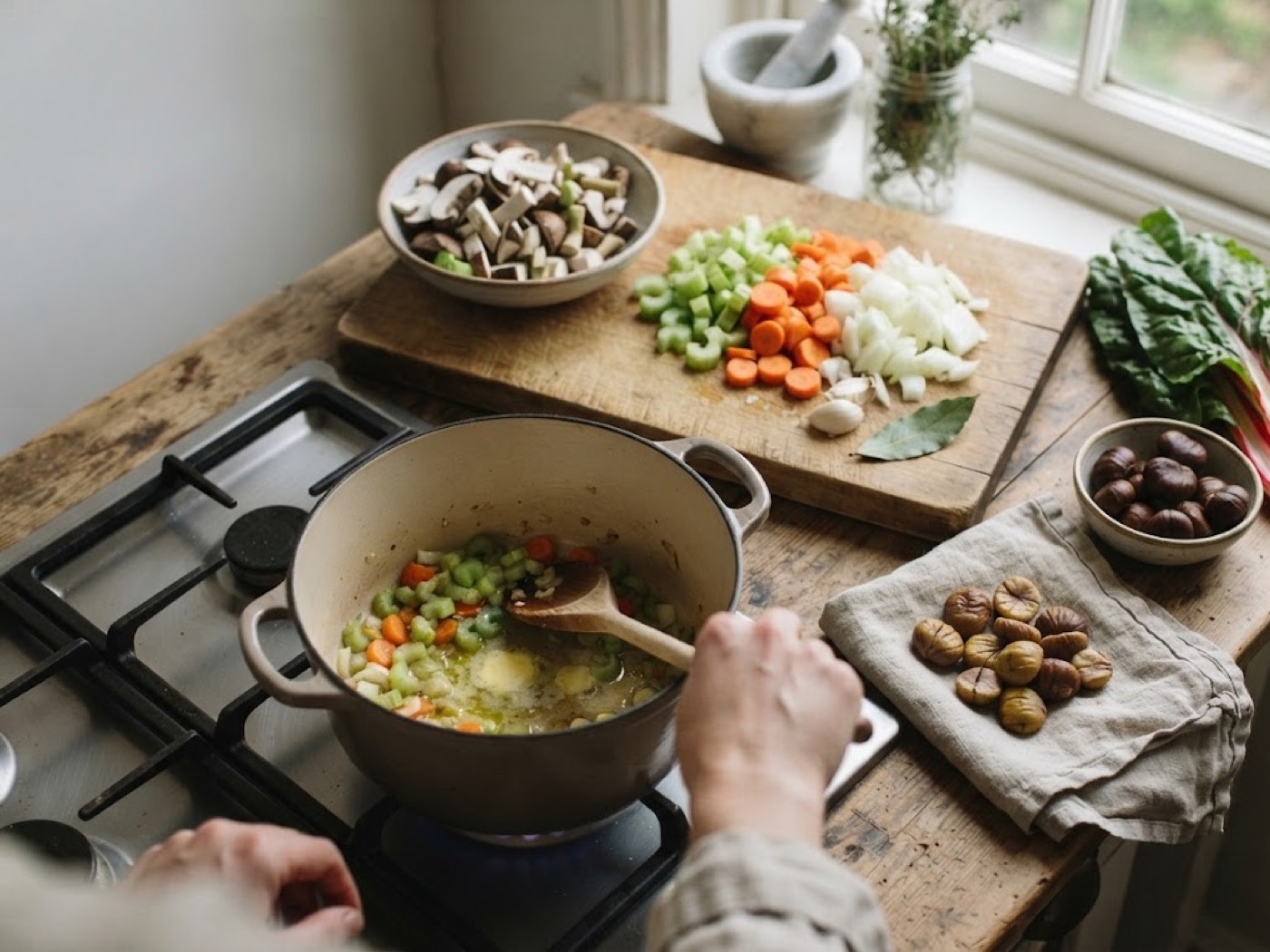 Zuppa di castagne e funghi, passaggio 1