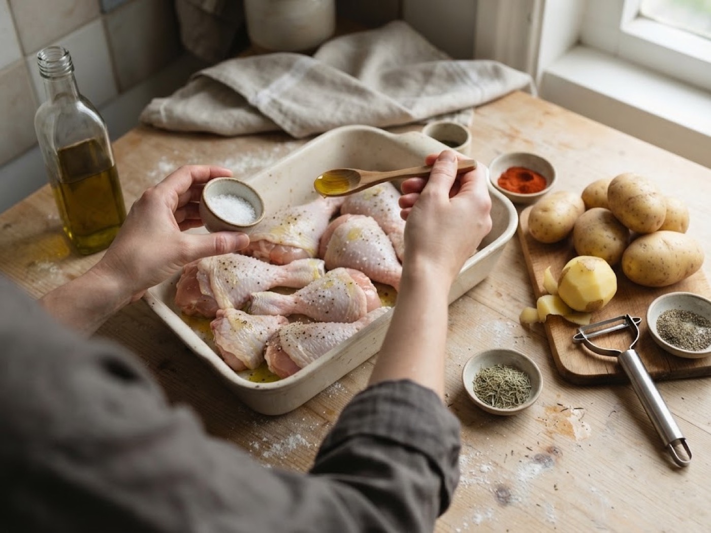 Cosce di pollo al forno, passaggio 1