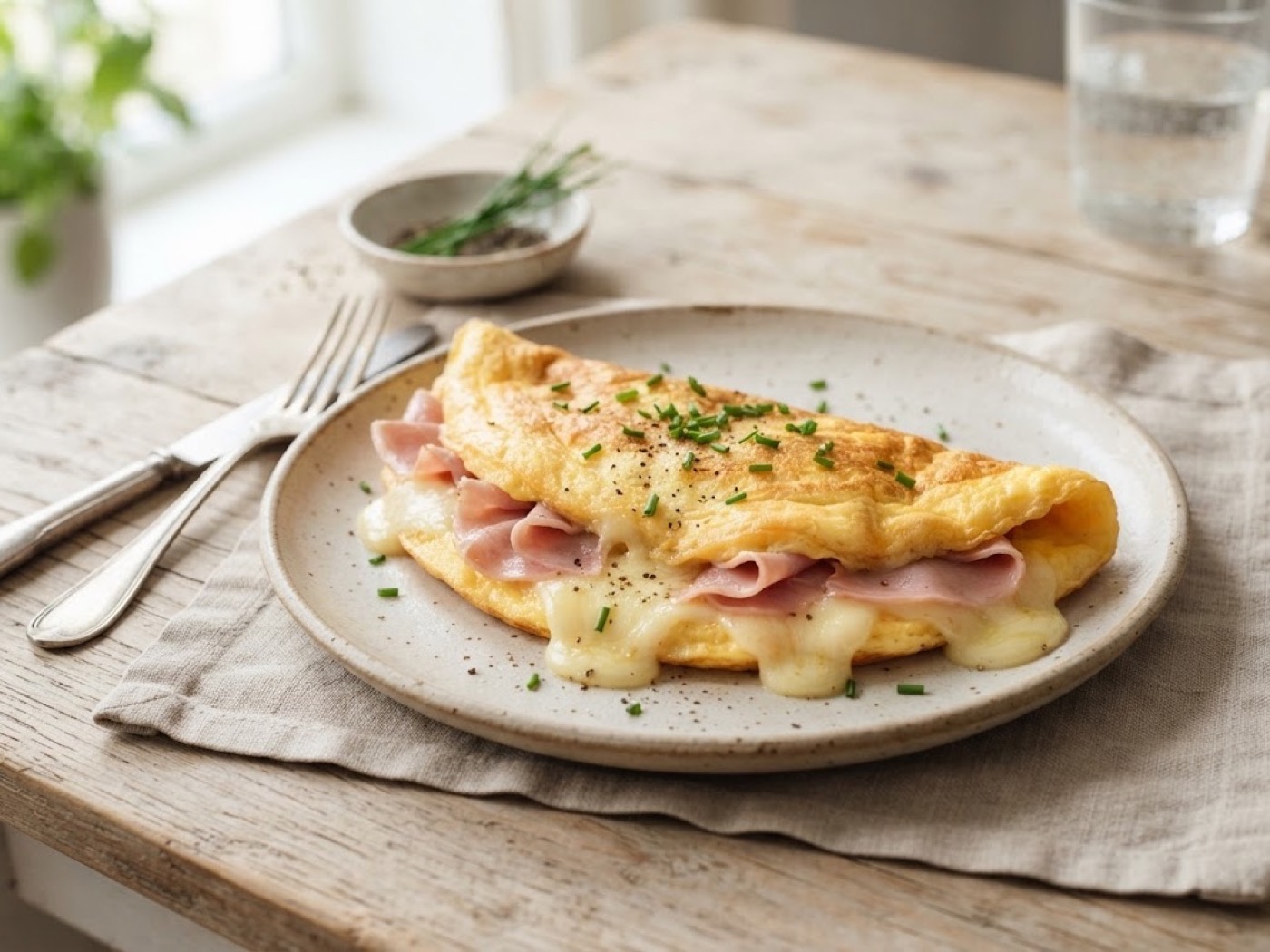 Omelette con prosciutto e sottilette