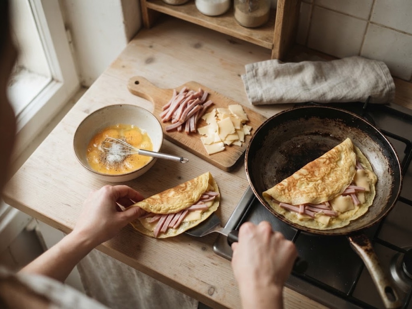 Omelette con prosciutto e sottilette, passaggio 1