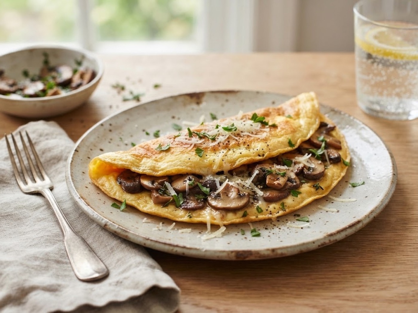 Omelette con parmigiano e funghi