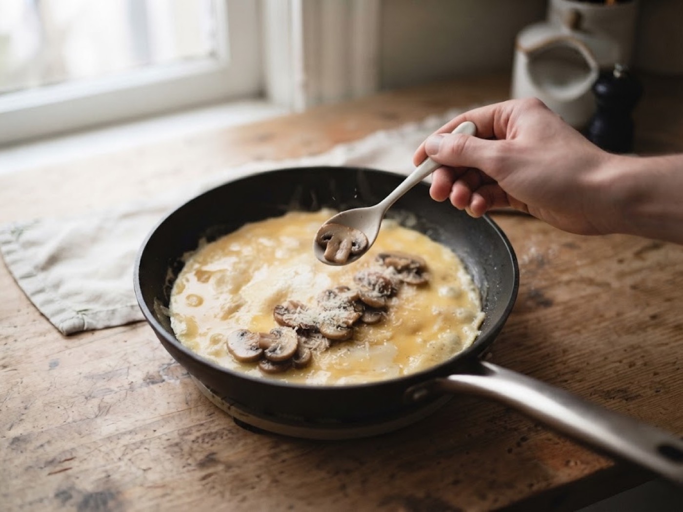 Omelette con parmigiano e funghi, passaggio 6