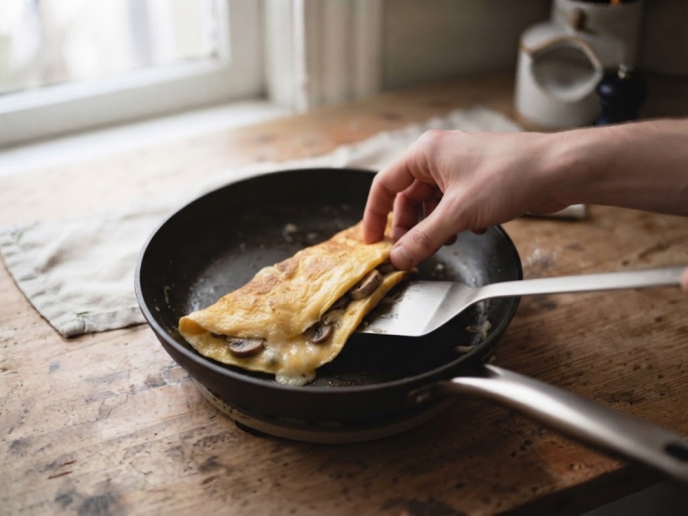 Omelette con parmigiano e funghi, passaggio 7