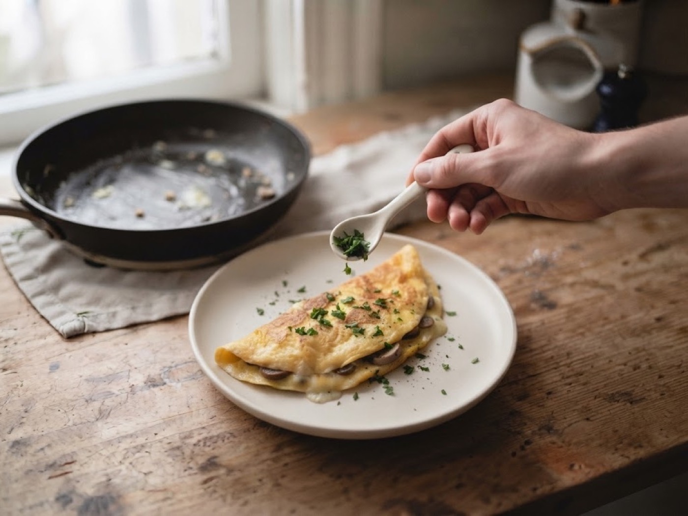 Omelette con parmigiano e funghi, passaggio 8