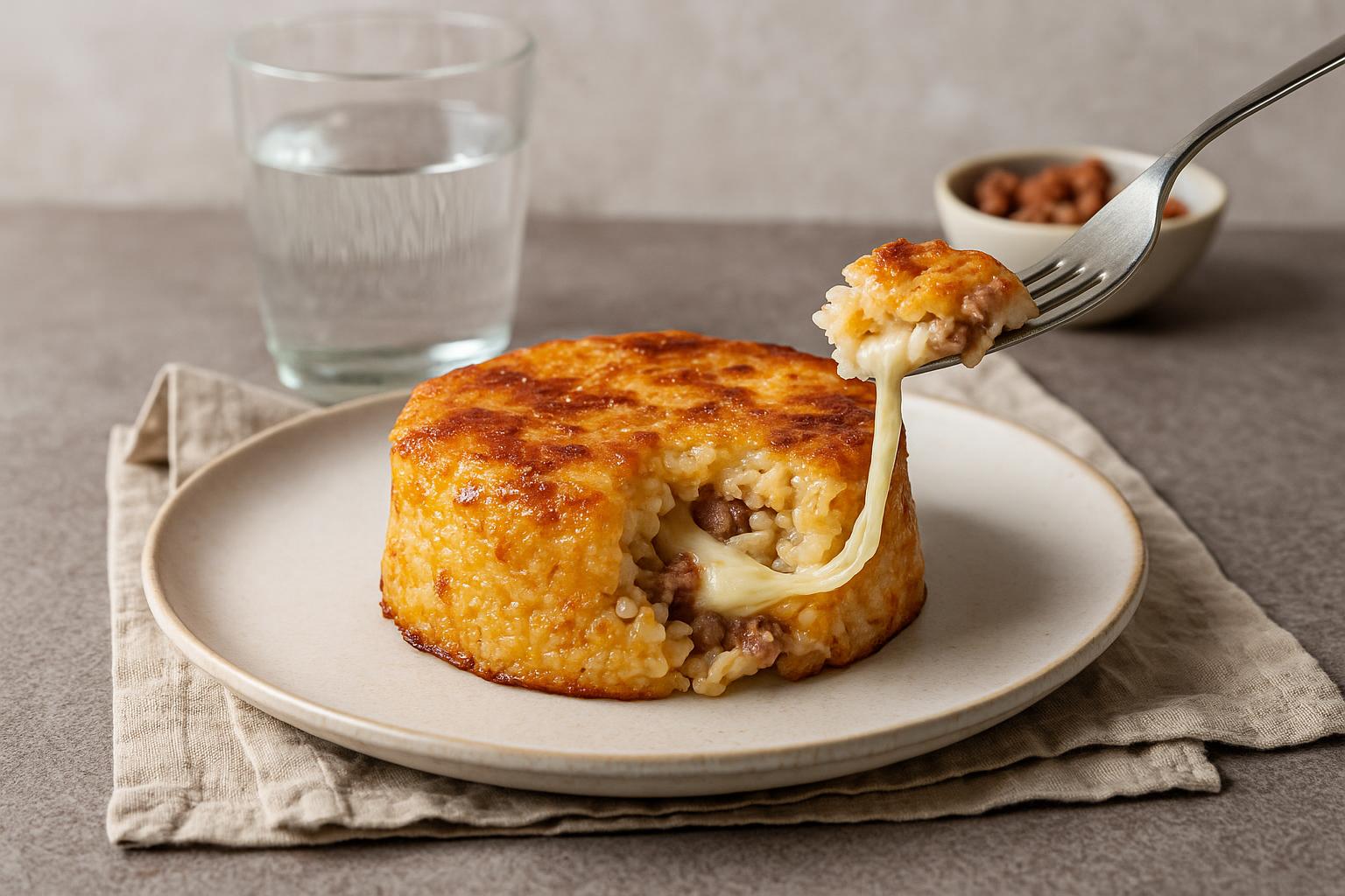 Sformato di riso, salsiccia e scamorza