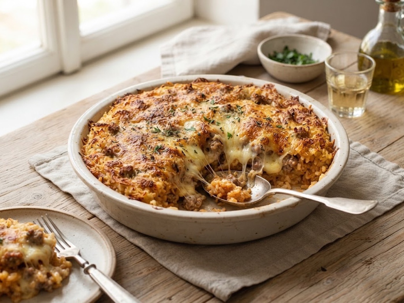 Sformato di riso, salsiccia e scamorza