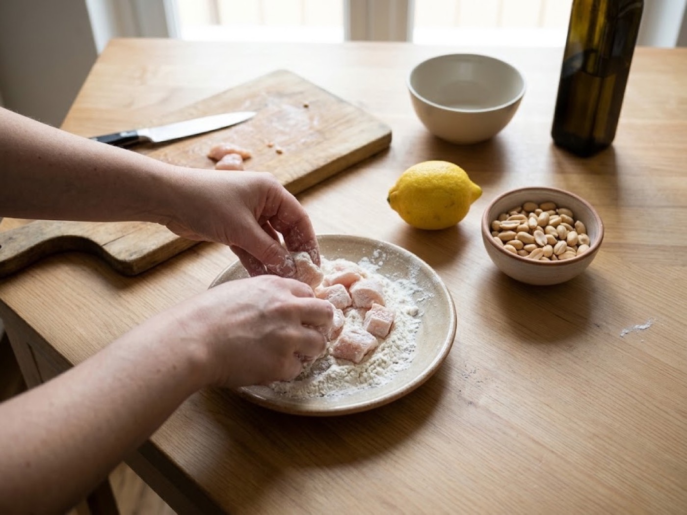 Bocconcini di pollo al limone e arachidi, passaggio 1