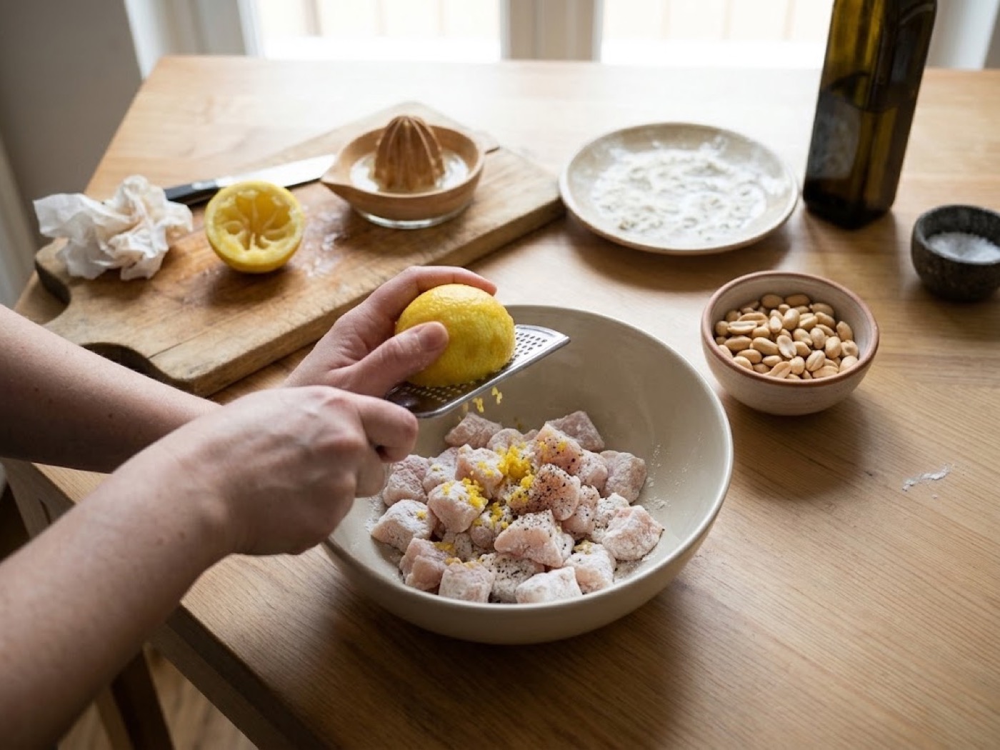 Bocconcini di pollo al limone e arachidi, passaggio 2
