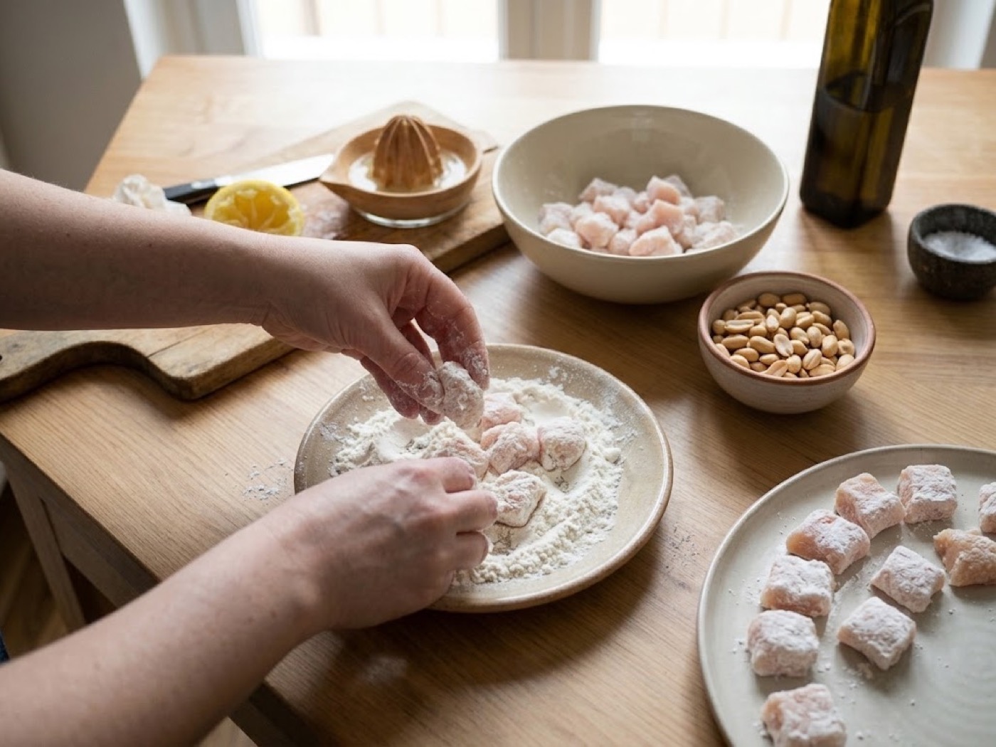 Bocconcini di pollo al limone e arachidi, passaggio 3