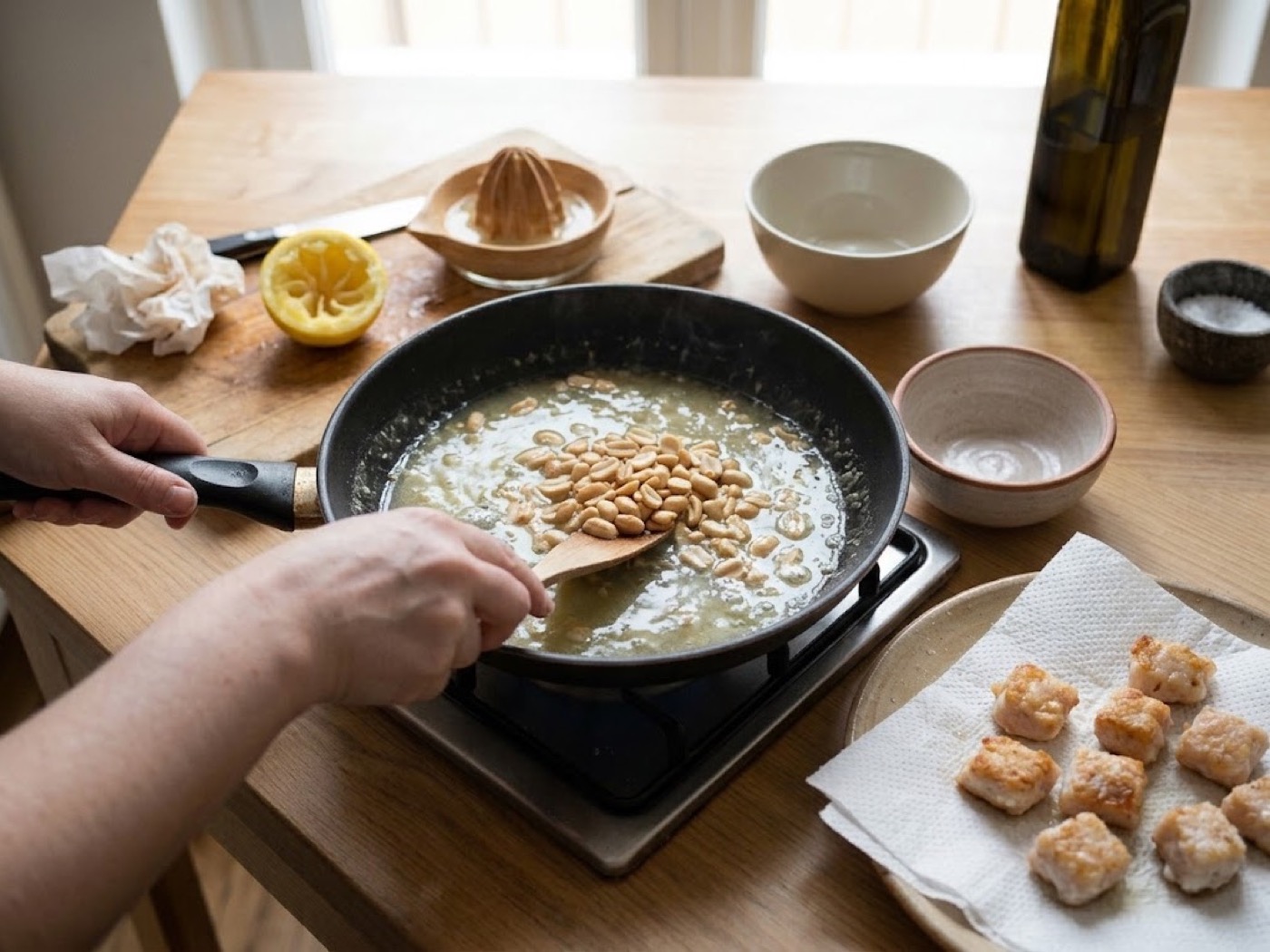 Bocconcini di pollo al limone e arachidi, passaggio 5
