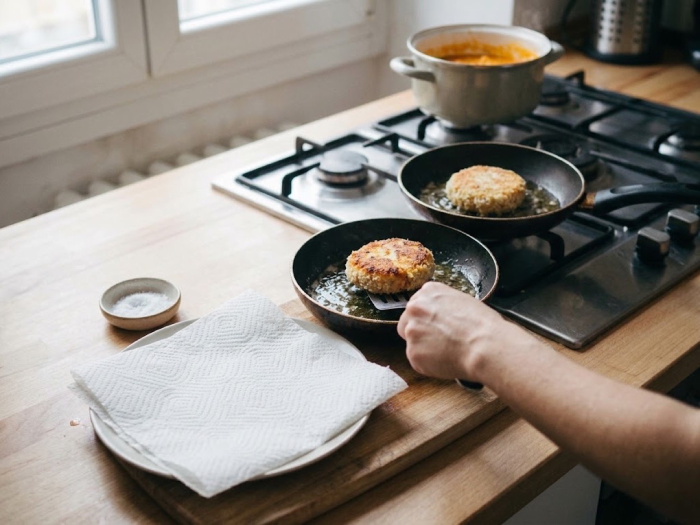 Burger di pesce impanati e purè di carote con mandorle e limone, passaggio 5